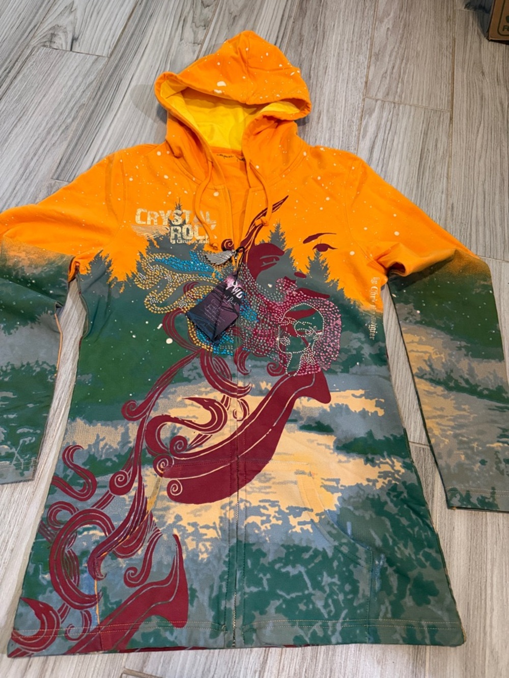 Crystal Rock Orange & Green Graphic Hooded Zip-Up Sweatshirt